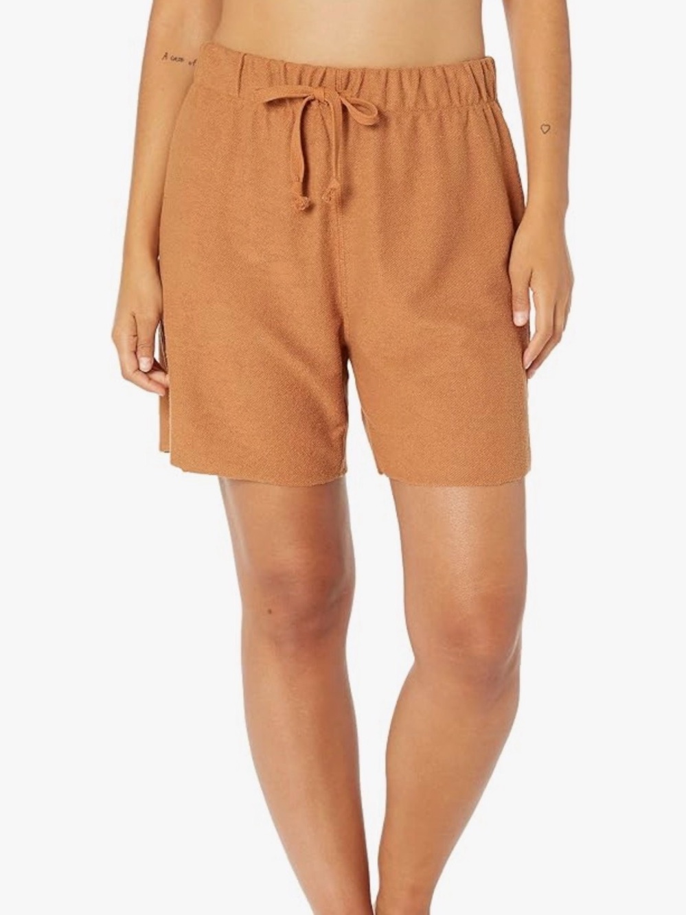 Sage Textured Drawstring Bermuda Shorts in Tan